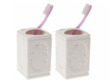 2 ADET SERAMİK DİŞ FIRÇALIK ÇİÇEKLİ KARE MODEL 8X8X11CM BANYO SETİ