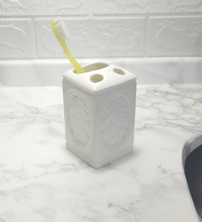 2 ADET SERAMİK DİŞ FIRÇALIK ÇİÇEKLİ KARE MODEL 8X8X11CM BANYO SETİ