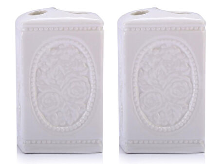 2 ADET SERAMİK DİŞ FIRÇALIK ÇİÇEKLİ KARE MODEL 8X8X11CM BANYO SETİ
