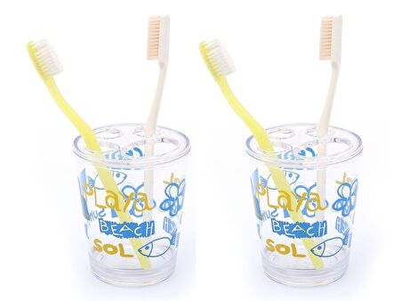 2 ADET DİŞ FIRÇALIK DENİZ DESEN AKRİLİK 8X8X9CM 350ML BANYO SETİ