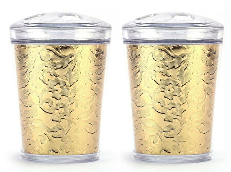 2 ADET DİŞ FIRÇALIK ALTIN YAPRAK AKRİLİK  9X9X12CM BANYO SETİ