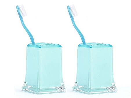 2 ADET DİŞ FIRÇALIK BUZ MAVİSİ AKRİLİK 6X6X11CM BANYO SETİ