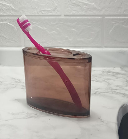 2 ADET DİŞ FIRÇALIK OVAL KAHVERENGİ AKRİLİK 13X5X10CM BANYO SETİ