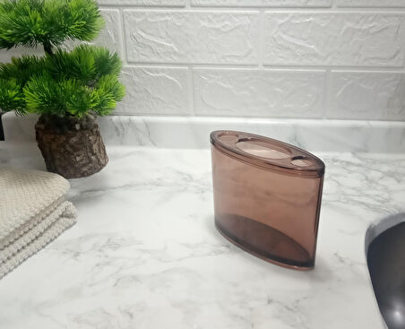 2 ADET DİŞ FIRÇALIK OVAL KAHVERENGİ AKRİLİK 13X5X10CM BANYO SETİ