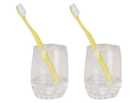 2 ADET DİŞ FIRÇALIK BEYAZ İNCİLİ AKRİLİK 8X8X11CM BANYO SETİ