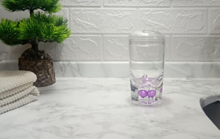 2 ADET DİŞ FIRÇALIK MOR DAMLALI AKRİLİK 7X7X14CM BANYO SETİ