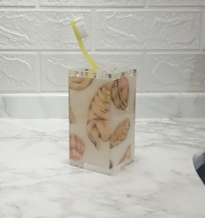 2 ADET DİŞ FIRÇALIK İSTİRİDYE AKRİLİK  6X6X12CM BANYO SETİ