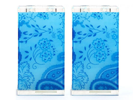 2 ADET DİŞ FIRÇALIK MAVİ ÇİÇEKLİ AKRİLİK 6X6X12CM BANYO SETİ