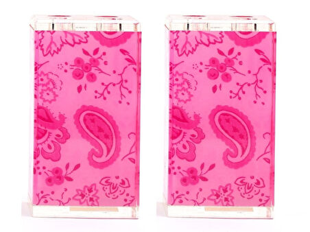 2 ADET DİŞ FIRÇALIK PEMBE ÇİÇEKLİ AKRİLİK 6X6X12CM BANYO SETİ