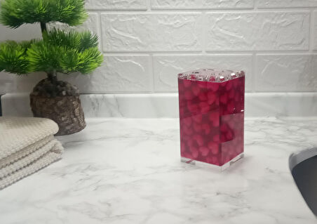 2 ADET DİŞ FIRÇALIK KALPLİ AKRİLİK 6X6X12CM BANYO SETİ