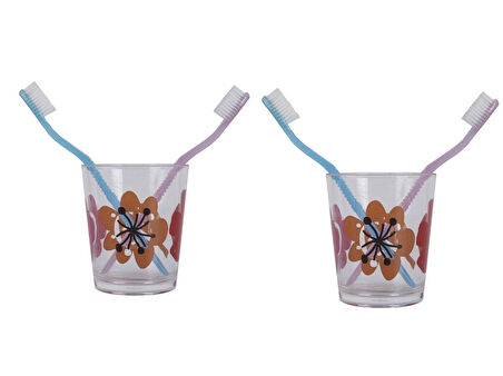 2 ADET DİŞ FIRÇALIK VE MACUN KABI KIRMIZI PAPATYA AKRİLİK 8X8X9CM  BANYO SETİ