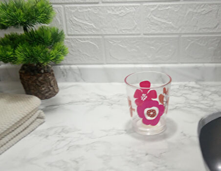 2 ADET DİŞ FIRÇALIK VE MACUN KABI KIRMIZI PAPATYA AKRİLİK 8X8X9CM  BANYO SETİ