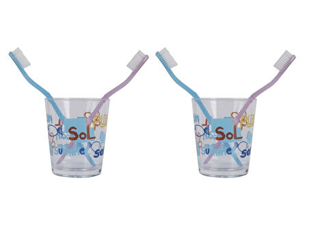 2 ADET DİŞ FIRÇALIK VE MACUN KABI DENİZ DESEN AKRİLİK 8X8X9CM  BANYO SETİ