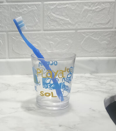 2 ADET DİŞ FIRÇALIK VE MACUN KABI DENİZ DESEN AKRİLİK 8X8X9CM  BANYO SETİ