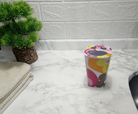 2 ADET DİŞ FIRÇALIK KIRMIZI PAPATYA MELAMİN 7X7X11CM BANYO SETİ