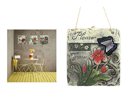 2 ADET ASILABİLİR BALKON VE BAHÇE SÜSÜ KELEBEK DESENLİ 14X13X3CM DUVAR SÜSÜ,TAŞI BALKON,BAHÇE VE ODA DEKOR  HOŞGELDİNİZ TABLO,TABELA