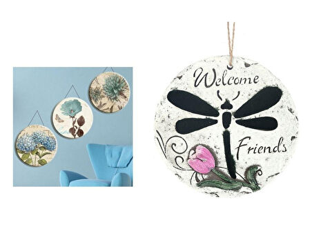 2 ADET ASILABİLİR BALKON VE BAHÇE SÜSÜ SİYAH YUSUFÇUKLU YUVARLAK 15X15X1,1CM DUVAR SÜSÜ,TAŞI BALKON,BAHÇE VE ODA DEKOR  HOŞGELDİNİZ TABLO,TABELA