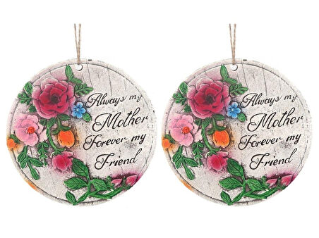 2 ADET ASILABİLİR BALKON VE BAHÇE SÜSÜ GULLU,ANNE TEMALI YUVARLAK 15X15X1,1CM DUVAR SÜSÜ,TAŞI BALKON,BAHÇE VE ODA DEKOR  HOŞGELDİNİZ TABLO,TABELA