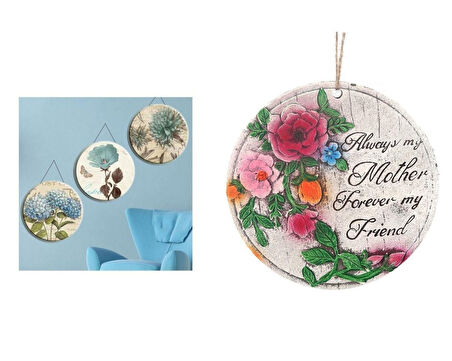 2 ADET ASILABİLİR BALKON VE BAHÇE SÜSÜ GULLU,ANNE TEMALI YUVARLAK 15X15X1,1CM DUVAR SÜSÜ,TAŞI BALKON,BAHÇE VE ODA DEKOR  HOŞGELDİNİZ TABLO,TABELA