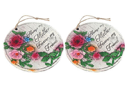 2 ADET ASILABİLİR BALKON VE BAHÇE SÜSÜ GULLU,ANNE TEMALI YUVARLAK 15X15X1,1CM DUVAR SÜSÜ,TAŞI BALKON,BAHÇE VE ODA DEKOR  HOŞGELDİNİZ TABLO,TABELA