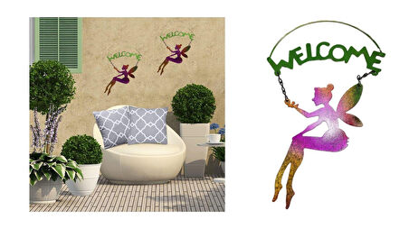 2 Adet Balkon Ve Bahçe Hoşgeldiniz Tabelası,Melek Figürlü 30x18x0,5cm