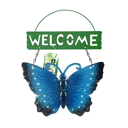 2 ADET BALKON VE BAHÇE HOŞGELDİNİZ TABELASI MAVİ KELEBEK 28X20X3CM