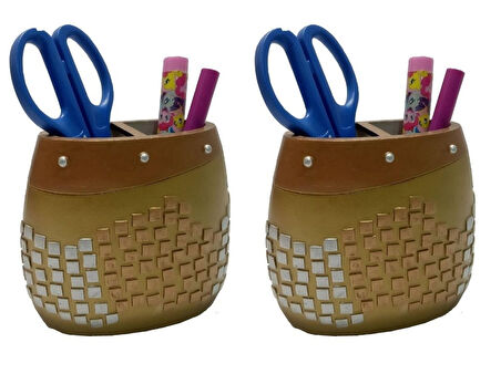 2 ADET KALEMLİK ALTIN MOZAİK POLİRESİN OFİS GERECİ  10X10X5CM