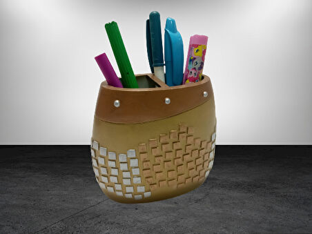 2 ADET KALEMLİK ALTIN MOZAİK POLİRESİN OFİS GERECİ  10X10X5CM