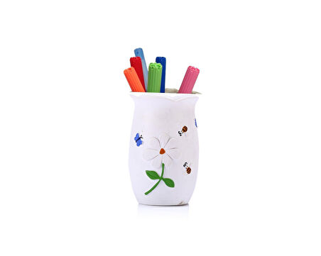 2 ADET KALEMLİK ÇİÇEKLİ POLİRESİN MODEL OFİS GERECİ 7x7x10cm