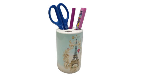 2 ADET KALEMLİK ROMANTİK YEŞİL MODEL SERAMİK OFİS GERECİ  7X7X11CM