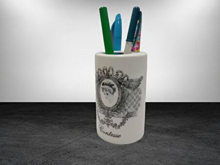 2 ADET KALEMLİK KRALİÇE MODEL SERAMİK OFİS GERECİ  7X7X11CM