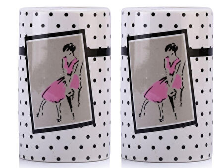 2 ADET KALEMLİK PEMBE ELBİSELİ KADIN MODEL SERAMİK OFİS GERECİ  7X7X11CM