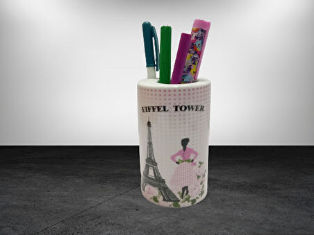 2 ADET KALEMLİK EYFEL KULESİ MODEL SERAMİK OFİS GERECİ  7X7X11CM