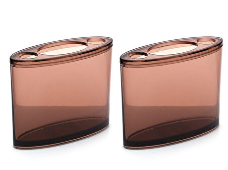 2 ADET KALEMLİK KAHVERENGİ OVAL AKRİLİK  OFİS GERECİ 10X13X5CM