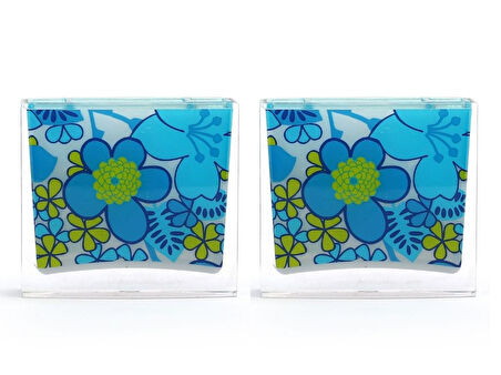 2 ADET KALEMLİK MAVİ ÇİÇEKLİ AKRİLİK OFİS GERECİ  10X10X3CM