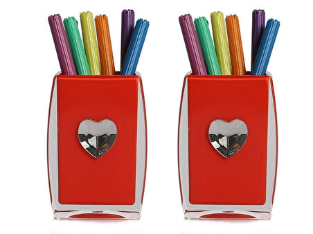 2 ADET KALEMLİK KALPLİ MODEL OFİS GERECİ 6X6X10CM