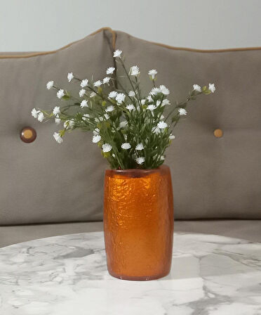 2 ADET VAZO DAHİL,VAZODA ÇİÇEK,BEYAZ YAPAY ÇİÇEK,VAZO DEKORATİF ALTIN RENKLİ POLİRESİN  5X5X12CM