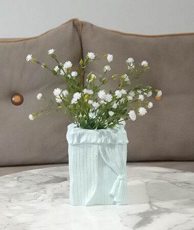 2 ADET VAZO DAHİL,VAZODA ÇİÇEK,BEYAZ YAPAY ÇİÇEK,VAZO DEKORATİF POLİRESİN 7X7X17CM