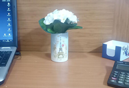 2 ADET VAZO DAHİL,VAZODA ÇİÇEK,BEYAZ YAPAY ÇİÇEK,VAZO DEKORATİF ROMANTİK YEŞİL MODEL 7X7X16CM