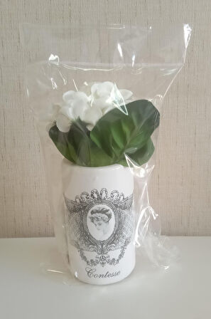 2 ADET VAZO DAHİL,VAZODA ÇİÇEK,BEYAZ YAPAY ÇİÇEK,VAZO DEKORATİF KRALİÇE MODEL 7X7X16CM