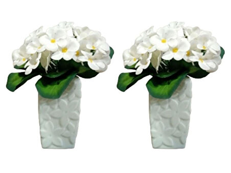 2 ADET VAZO DAHİL,VAZODA ÇİÇEK,BEYAZ YAPAY ÇİÇEK,VAZO DEKORATİF ÇİÇEKLİ SU YEŞİLİ 7X7X17CM