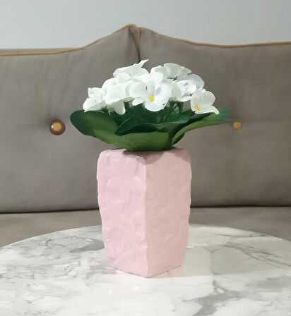 2 ADET VAZO DAHİL,VAZODA ÇİÇEK,BEYAZ YAPAY ÇİÇEK,VAZO DEKORATİF ÇİÇEKLİ PEMBE 7X7X17CM