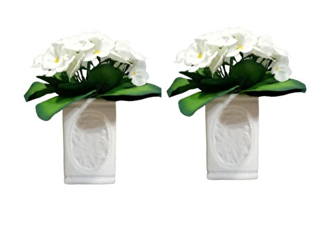 2 ADET VAZO DAHİL,VAZODA ÇİÇEK,BEYAZ YAPAY ÇİÇEK,VAZO DEKORATİF ÇİÇEKLİ KARE 8X8X16CM