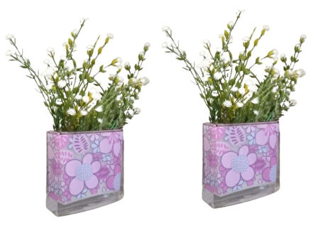 2 ADET VAZO DAHİL,VAZODA ÇİÇEK,BEYAZ YAPAY ÇİÇEK,VAZO DEKORATİF PEMBE ÇİÇEKLİ  10X15X3CM