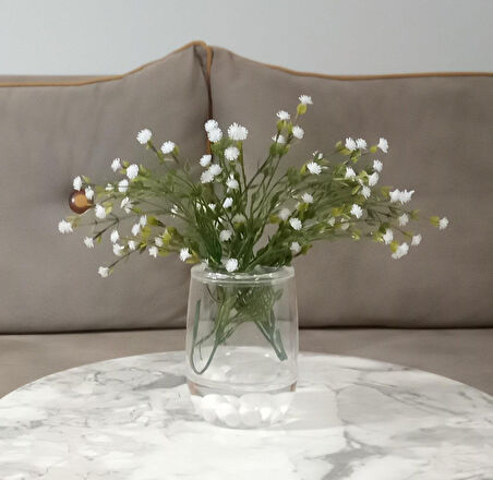 2 ADET VAZO DAHİL,VAZODA ÇİÇEK,BEYAZ YAPAY ÇİÇEK,VAZO DEKORATİF BEYAZ İNCİLİ 8X8X16CM