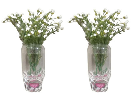 2 ADET VAZO DAHİL,VAZODA ÇİÇEK,BEYAZ YAPAY ÇİÇEK,VAZO DEKORATİF KRİSTAL DAMLALI 6X6X19CM