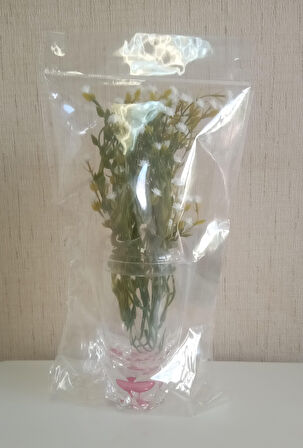 2 ADET VAZO DAHİL,VAZODA ÇİÇEK,BEYAZ YAPAY ÇİÇEK,VAZO DEKORATİF KRİSTAL DAMLALI 6X6X19CM