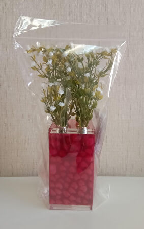 2 ADET VAZO DAHİL,VAZODA ÇİÇEK,BEYAZ YAPAY ÇİÇEK,VAZO DEKORATİF KALPLİ 7X7X17CM