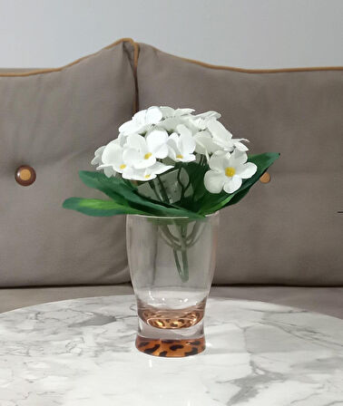 2 ADET VAZO DAHİL,VAZODA ÇİÇEK,BEYAZ YAPAY ÇİÇEK,VAZO DEKORATİF LEOPAR 6X6X16CM