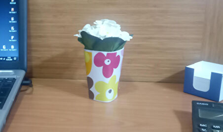 2 ADET VAZO DAHİL,VAZODA ÇİÇEK,BEYAZ YAPAY ÇİÇEK,VAZO DEKORATİF KIRMIZI PAPATYA  7X7X16CM